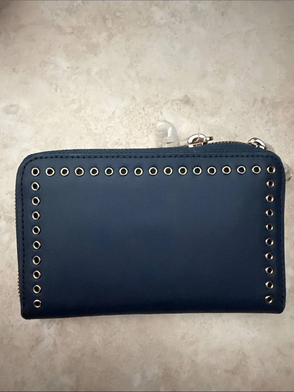 Zac Posen Navy Zip Wallet with Eyelet Trim